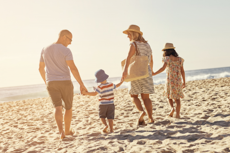 family on beach